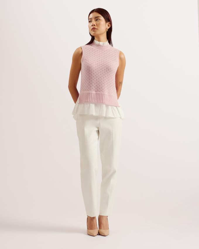 Gilet Ted Baker Ruffle Neck Knit With Hem Rose Femme | TSL-98982489